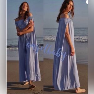 Free People Sky Blue Off-Shoulder Maxi Jumpsuit NWOT size S